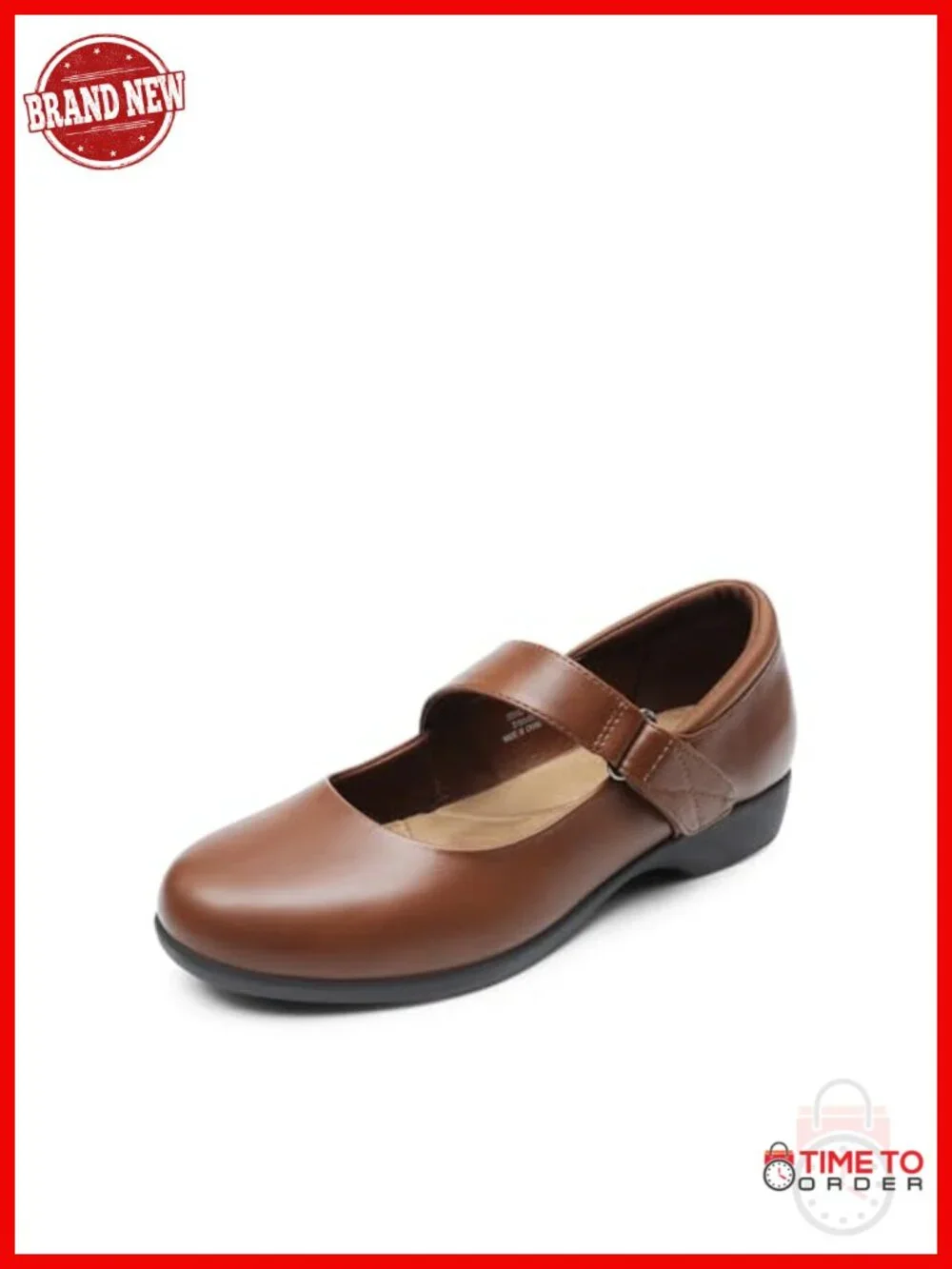 Faux Leather Mary Jane Flats with Supportive Cushioned Insole